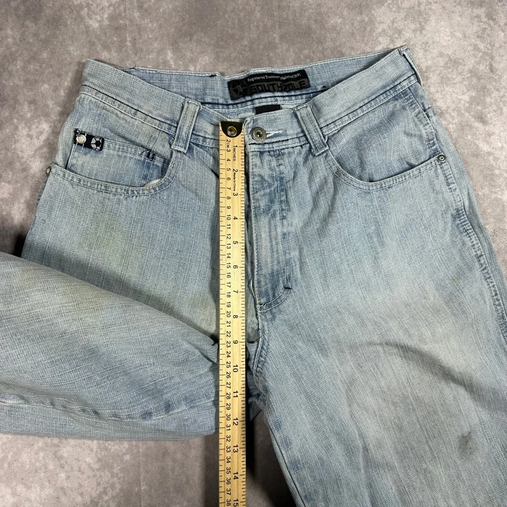 Southpole Mens Baggy Denim Shorts Distressed Blue Y2K Skater Carpenter Jorts 30